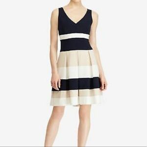 Navy, Beige & White Colorblock Dress